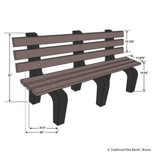 Traditional Park Bench, 6’L, Brown