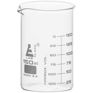 Low Form Graduated Glass Beakers, 150 ml Capacity, 25 ml Graduations, 20 ml to 140 ml Graduation Range