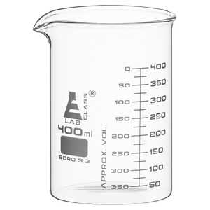 Low Form Graduated Glass Beakers, 400 ml Capacity, 50 ml Graduations, 25 ml to 325 ml Graduation Range