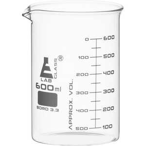 Low Form Graduated Glass Beakers, 600 ml Capacity, 50 ml Graduations, 50 ml to 500 ml Graduation Range