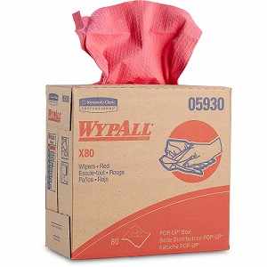 Kimberly-Clark WypAll Wipers X80 Wipers, Red, Pop-Up Box