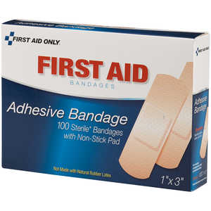 First Aid Only Plastic Strip Bandages, 1˝ x 3˝, Box of 100