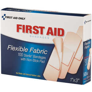 First Aid Only Fabric Strip Bandages, 1˝ x 3˝, Box of 100