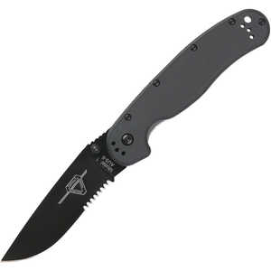 Ontario RAT Folder Knife, Partially Serrated, Black Blade
