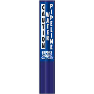 Fiberglass Utility Marker, “Caution Water Pipeline”, Blue
