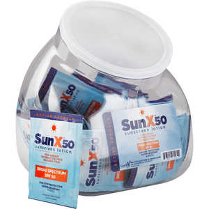 Sun-X SPF 50 Broad Spectrum Sunscreen, 1/4 oz. Single-Use Pouch, Fish Bowl of 50