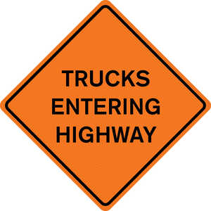 48” x 48” Mesh Sign, “TRUCKS ENTERING HIGHWAY”