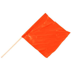 High-Visibility Fluorescent Safety Flag, Limp w/30”L Wooden Dowel Staff