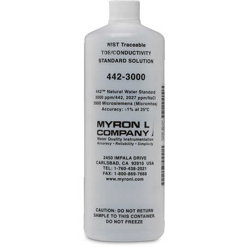 Myron L Company 3,000 ppm 442 Natural Water Standard Solution for Salinity and TDS Calibration, 32 oz. Bottle Myron L Company 3,000 ppm 442 Natural Water Standard Solution for Salinity and TDS Calibration, 32 oz. Bottle
