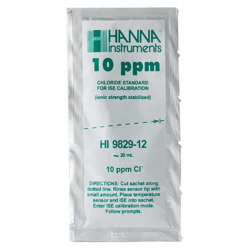 Hanna Instruments Chloride Standard Solution 10ppm, Pack of 25 Sachets Hanna Instruments Chloride Standard Solution 10ppm, Pack of 25 Sachets