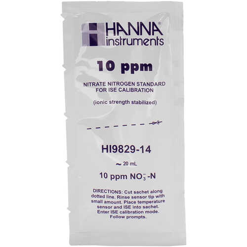 Hanna Instruments Nitrate Standard Solution, 10ppm, Pack of 25 Sachets Hanna Instruments Nitrate Standard Solution, 10ppm, Pack of 25 Sachets