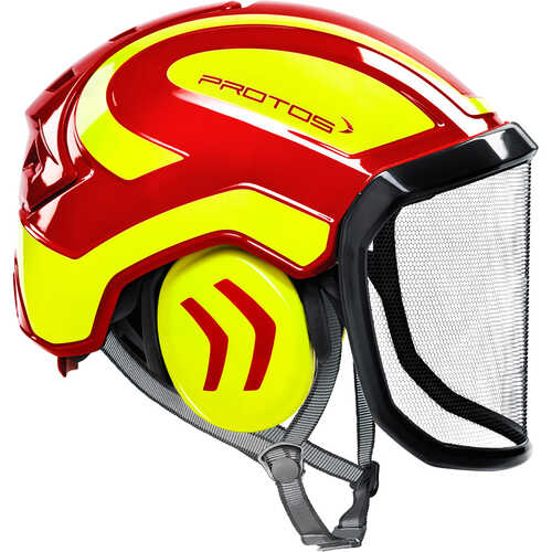 Pfanner Protos Integral Arborist Helmet, Red/Neon Yellow